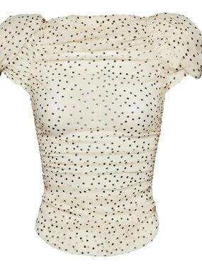 H&M Off White Polka Dot Puff Sleeve Top - Women's Sz Med